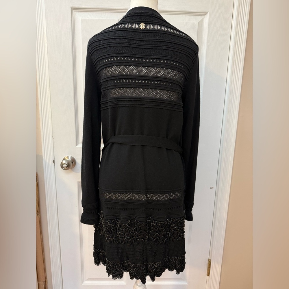 Roberto Cavalli Wool Blend Ruffle Cardigan Black Size IT 42 - Picture 6 of 14